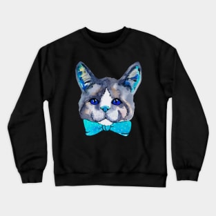 Blue watercolor cute kitty cat Crewneck Sweatshirt